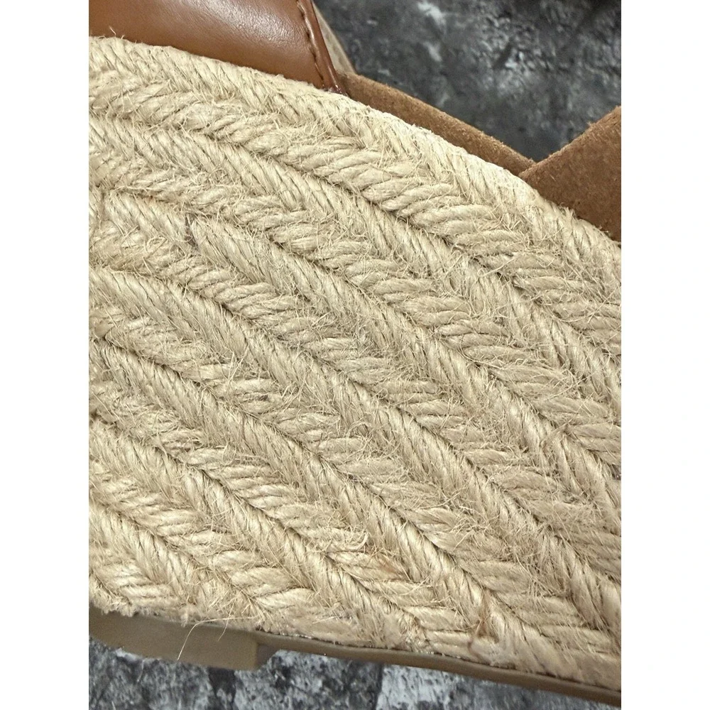 Marc Fisher Cala Platform Leather Suede Wedge Espadrille Sandal Y2K Chunky 5M